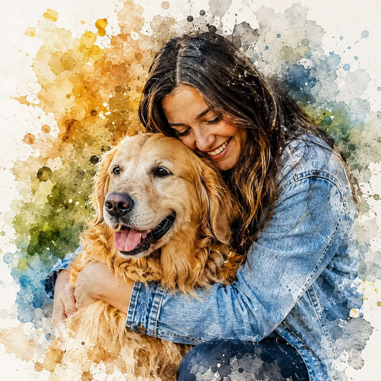 Custom Pet and Owner Portrait from Photo Personalised Watercolour Pet Lover Gift Artwork