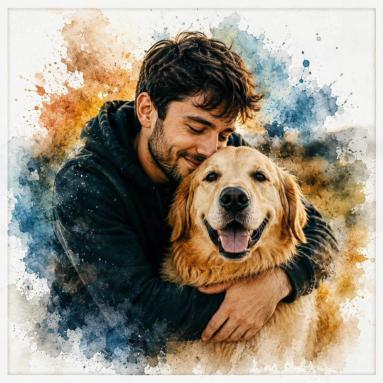 Custom Pet and Owner Portrait from Photo Personalised Watercolour Pet Lover Gift Artwork