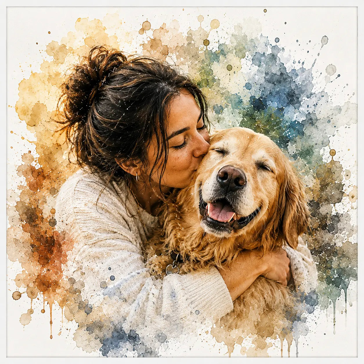 Custom Pet and Owner Portrait from Photo Personalised Watercolour Pet Lover Gift Artwork