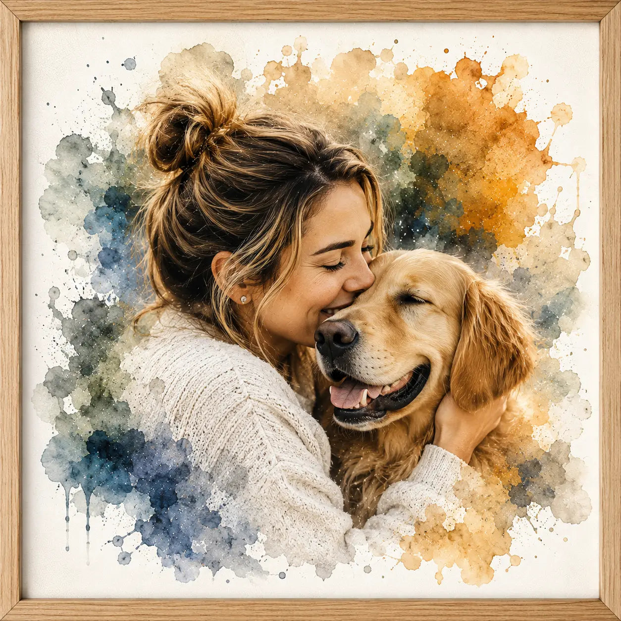 Custom Pet and Owner Portrait from Photo Personalised Watercolour Pet Lover Gift Artwork