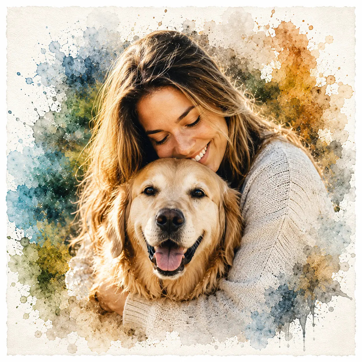 Custom Pet and Owner Portrait from Photo Personalised Watercolour Pet Lover Gift Artwork