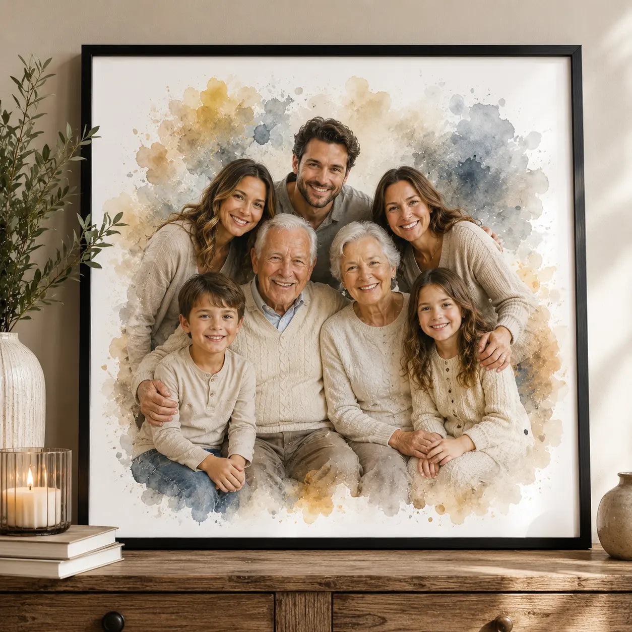 Sympathy Remembrance Gift Personalised Memorial Portrait from Photo Watercolour Artwork
