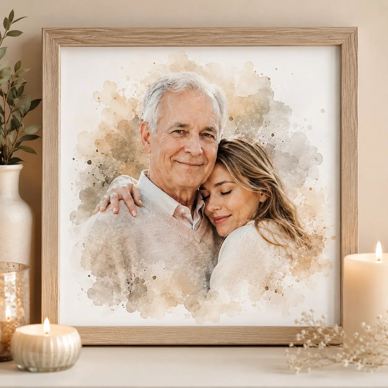 Emotional Memorial Portrait from Photo Personalised Remembrance Watercolour Artwork