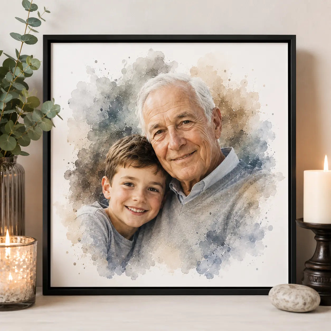 Emotional Memorial Portrait from Photo Personalised Remembrance Watercolour Artwork