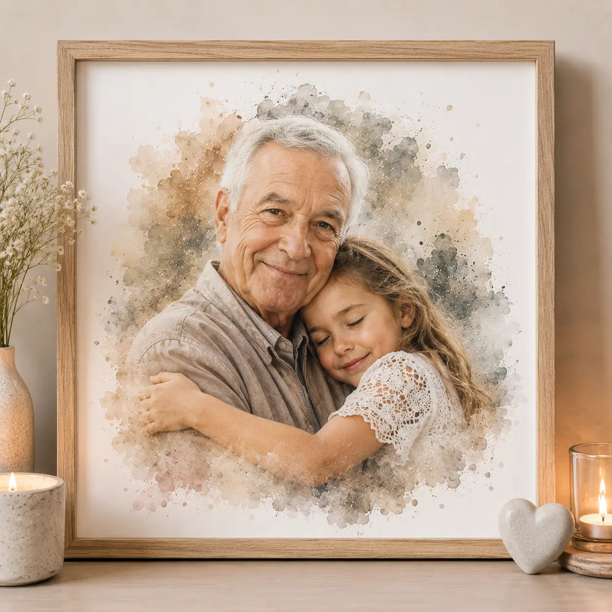 Emotional Memorial Portrait from Photo Personalised Remembrance Watercolour Artwork