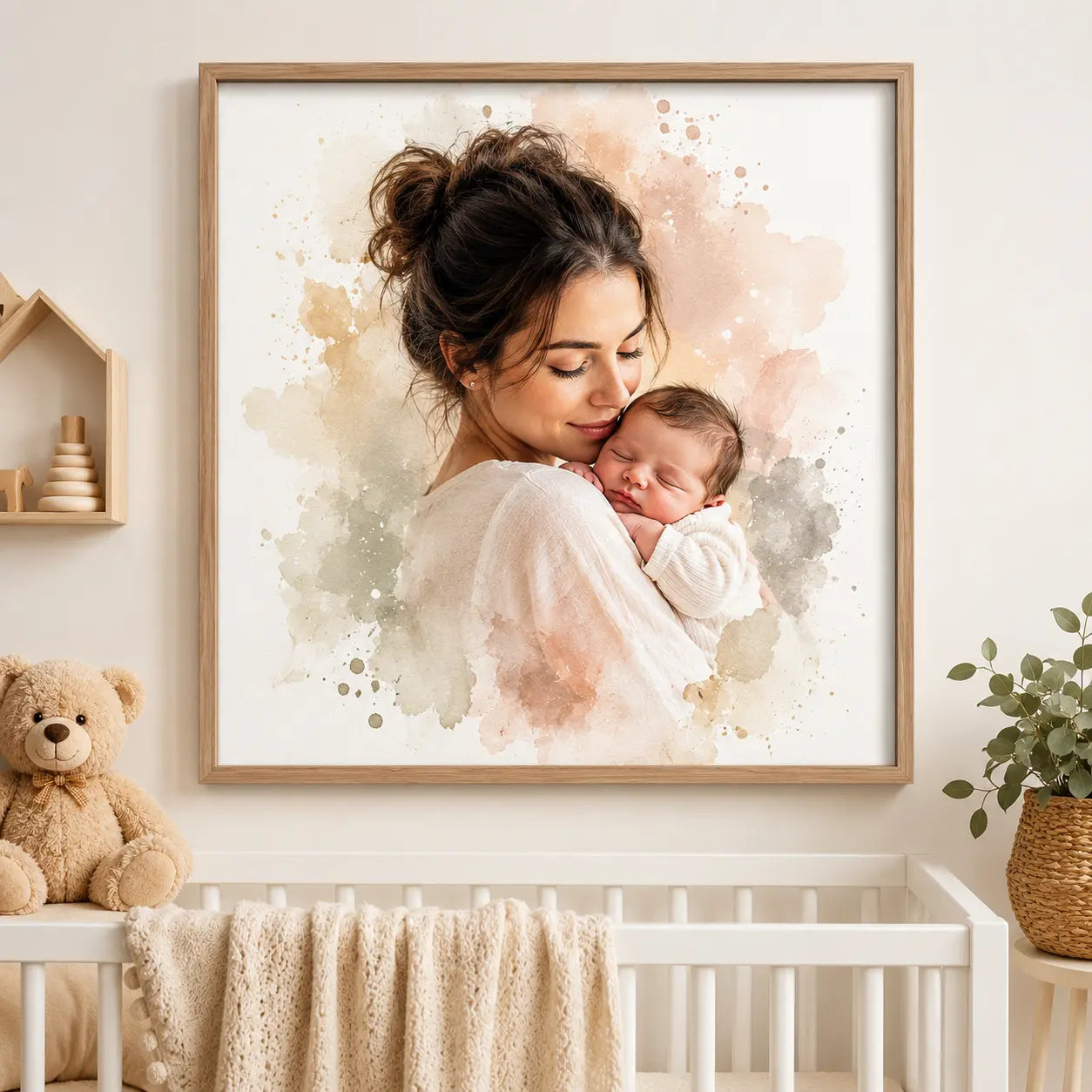 Nursery Keepsake Artwork Personalised Baby Watercolour Portrait from Photo