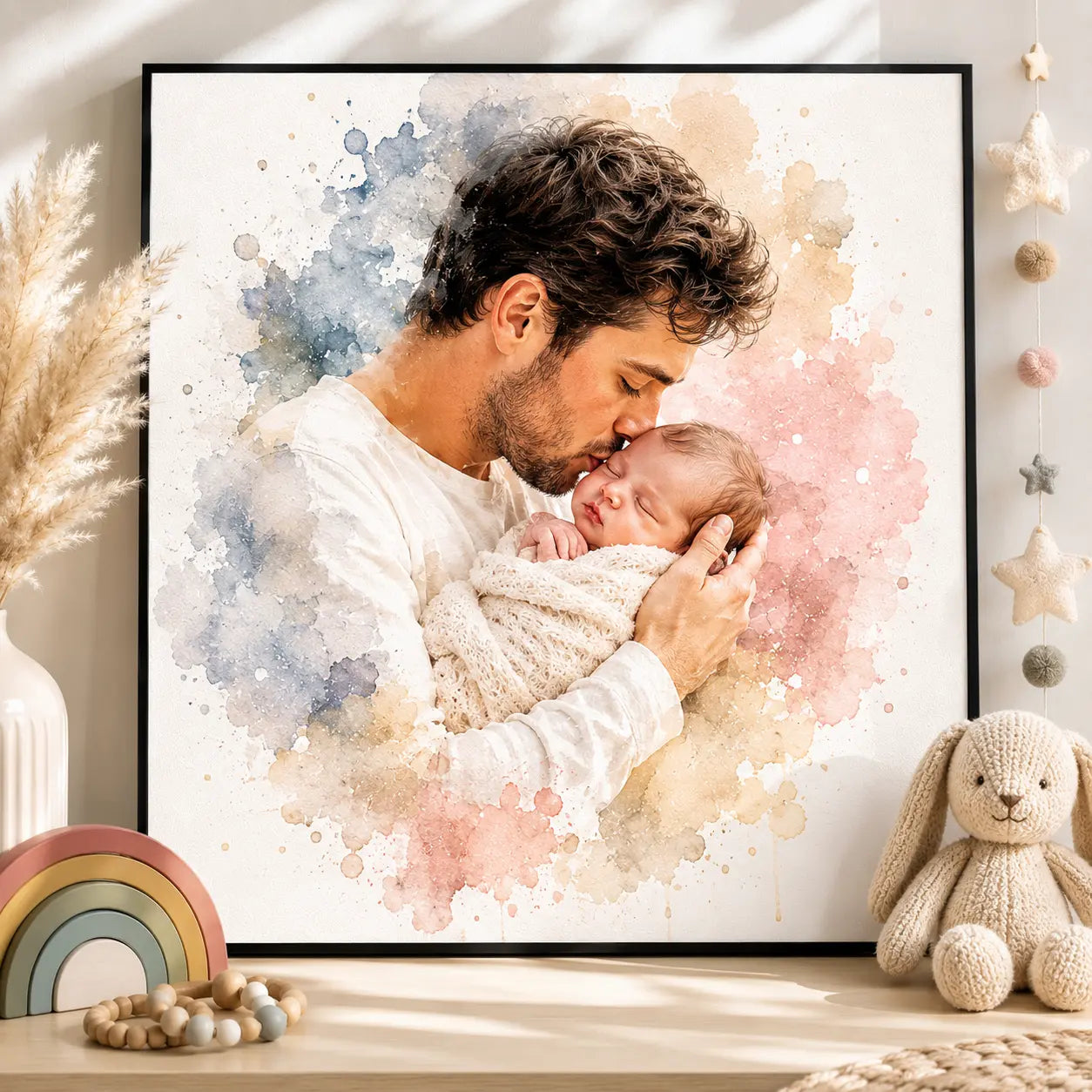 Nursery Keepsake Artwork Personalised Baby Watercolour Portrait from Photo