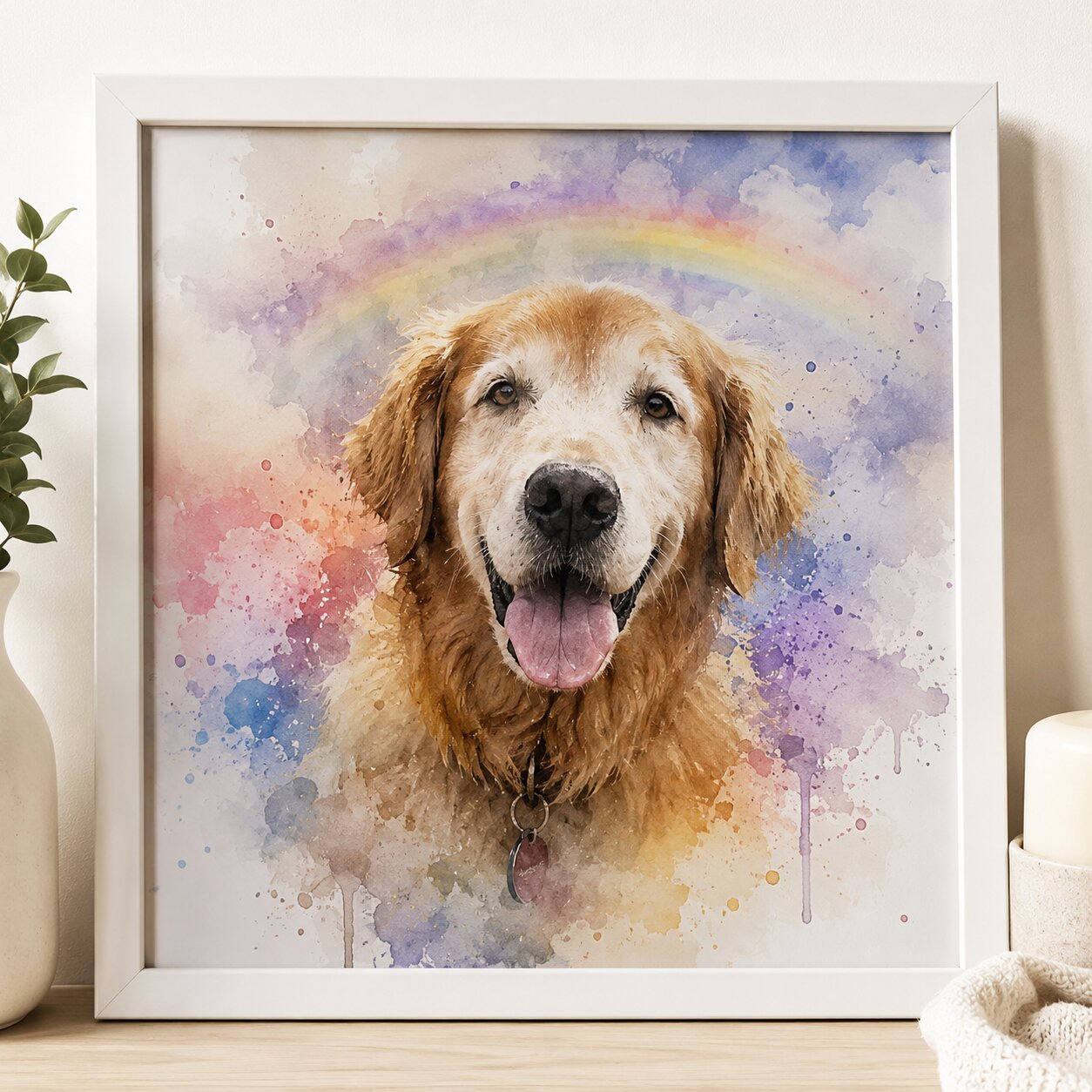 Rainbow Bridge Pet Memorial Portrait Personalised Dog Cat Remembrance Artwork from Photo