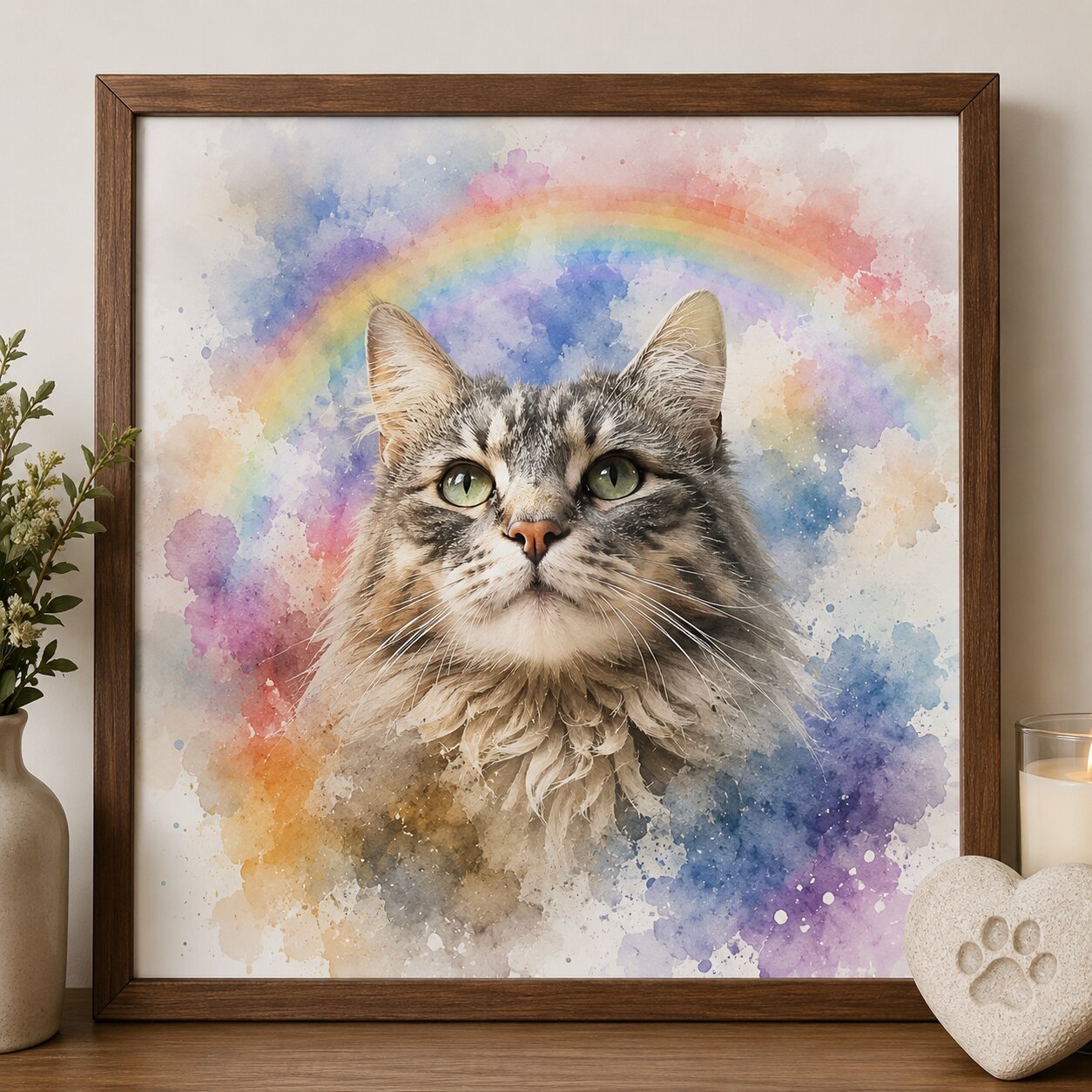 Rainbow Bridge Pet Memorial Portrait Personalised Dog Cat Remembrance Artwork from Photo