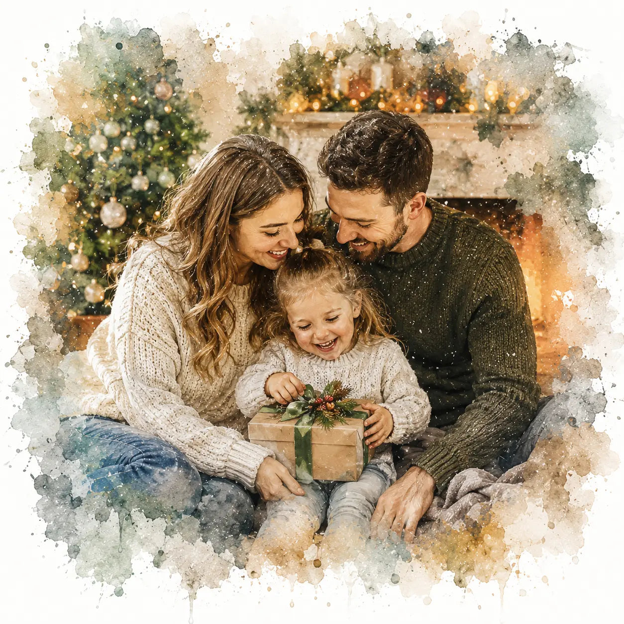 Personalised Watercolour Portrait from Photo Family Keepsake Gift for Christmas Birthdays
