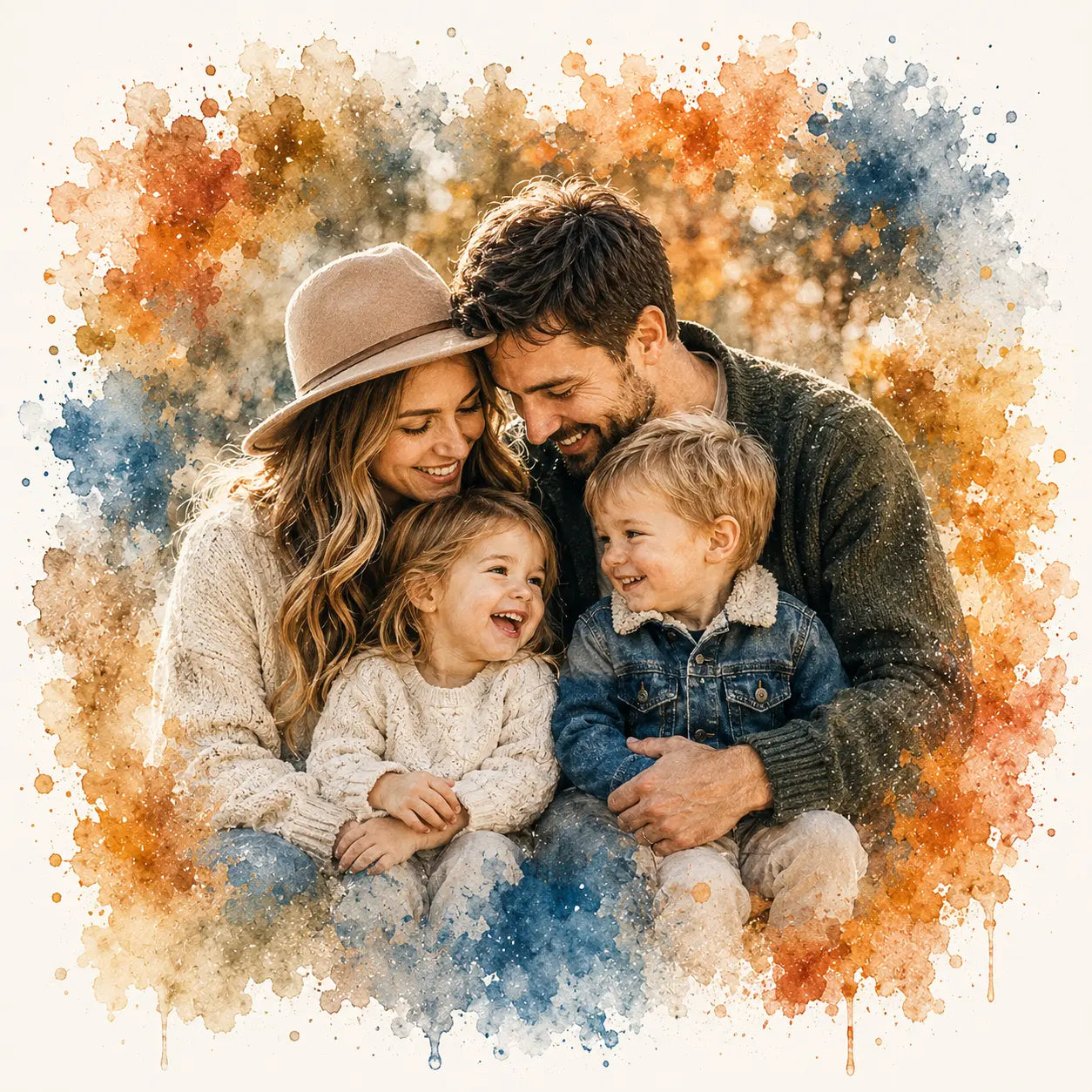 Personalised Watercolour Portrait from Photo Family Keepsake Gift for Christmas Birthdays