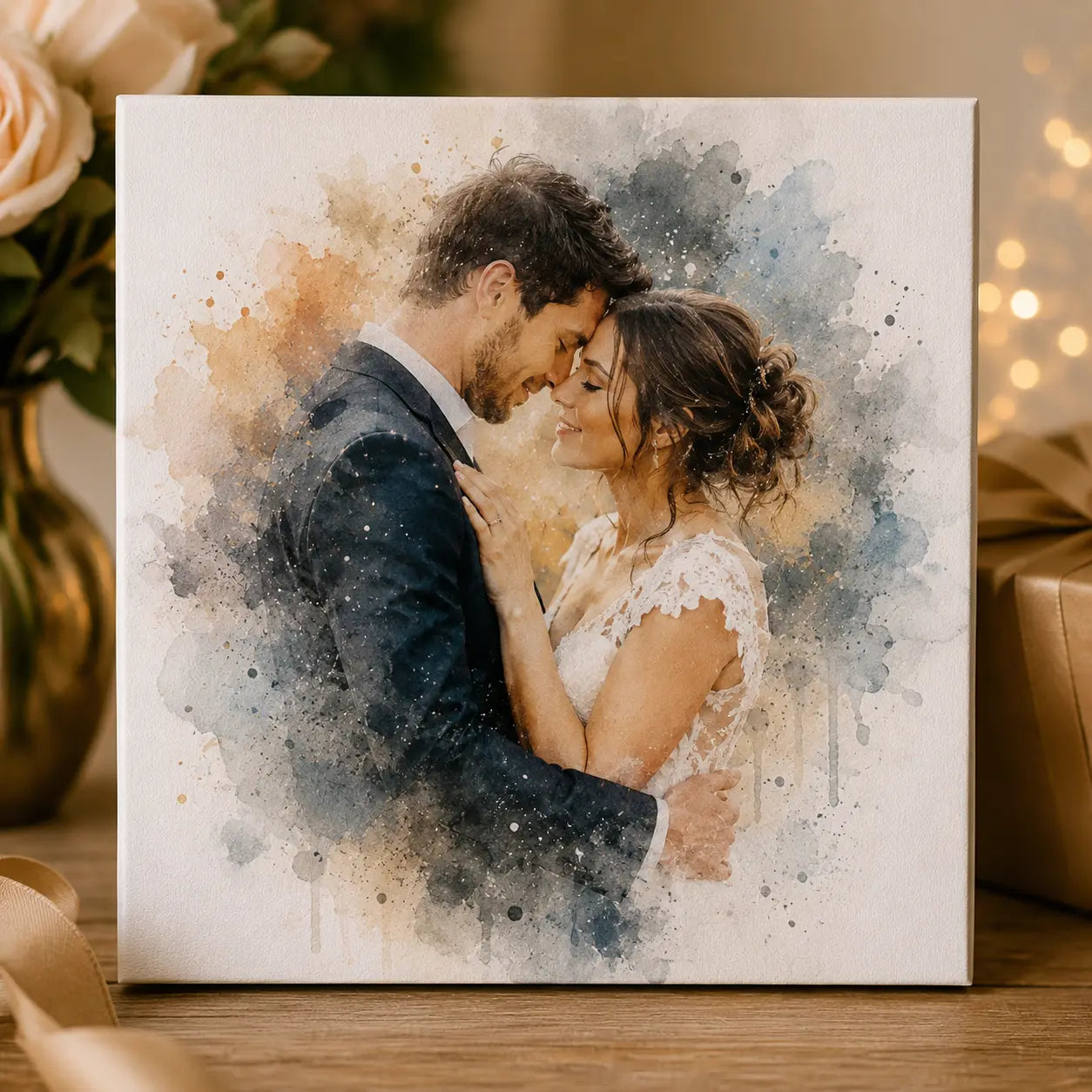Romantic Personalised Portrait from Photo Ready to Gift Couple Watercolour Artwork