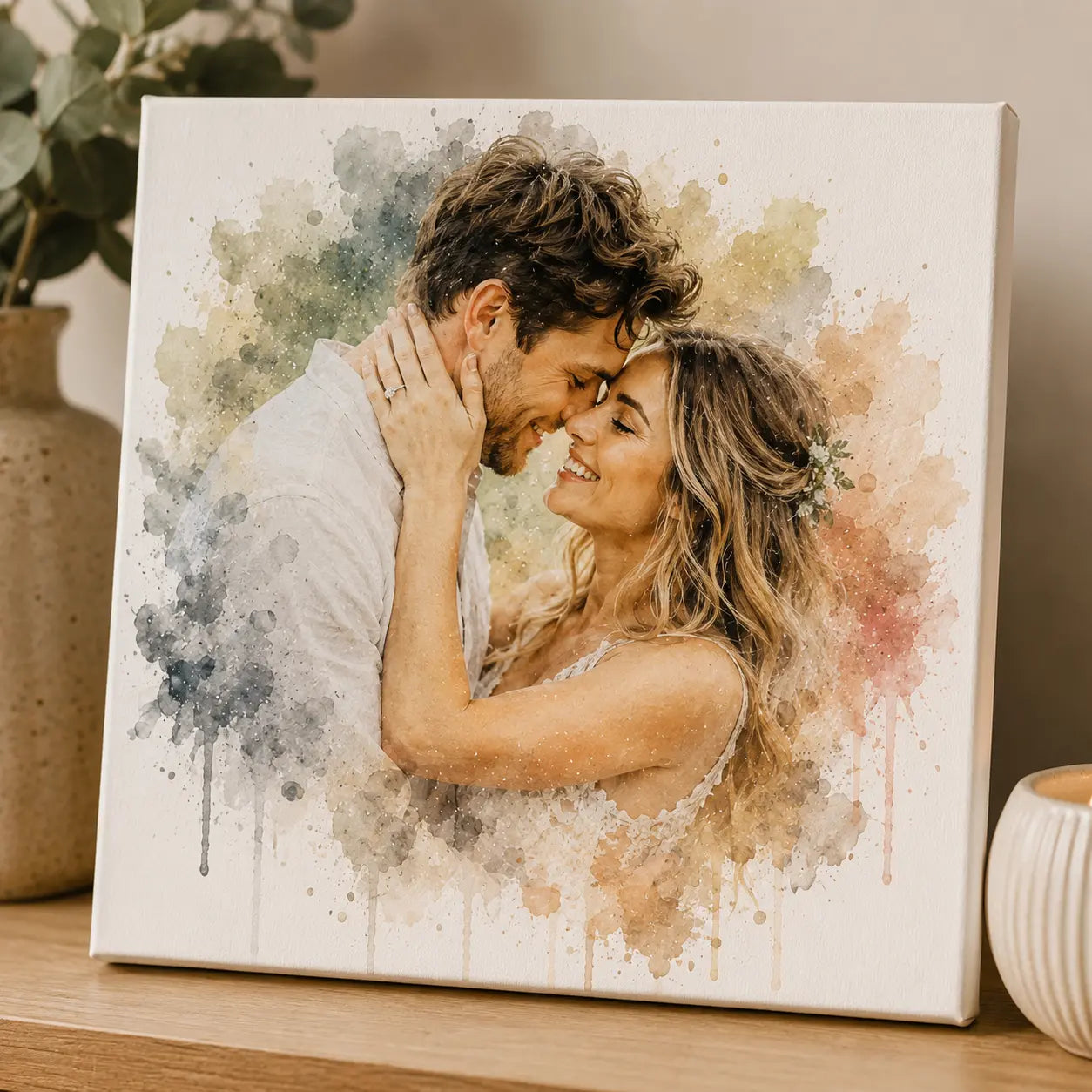 Romantic Personalised Portrait from Photo Ready to Gift Couple Watercolour Artwork
