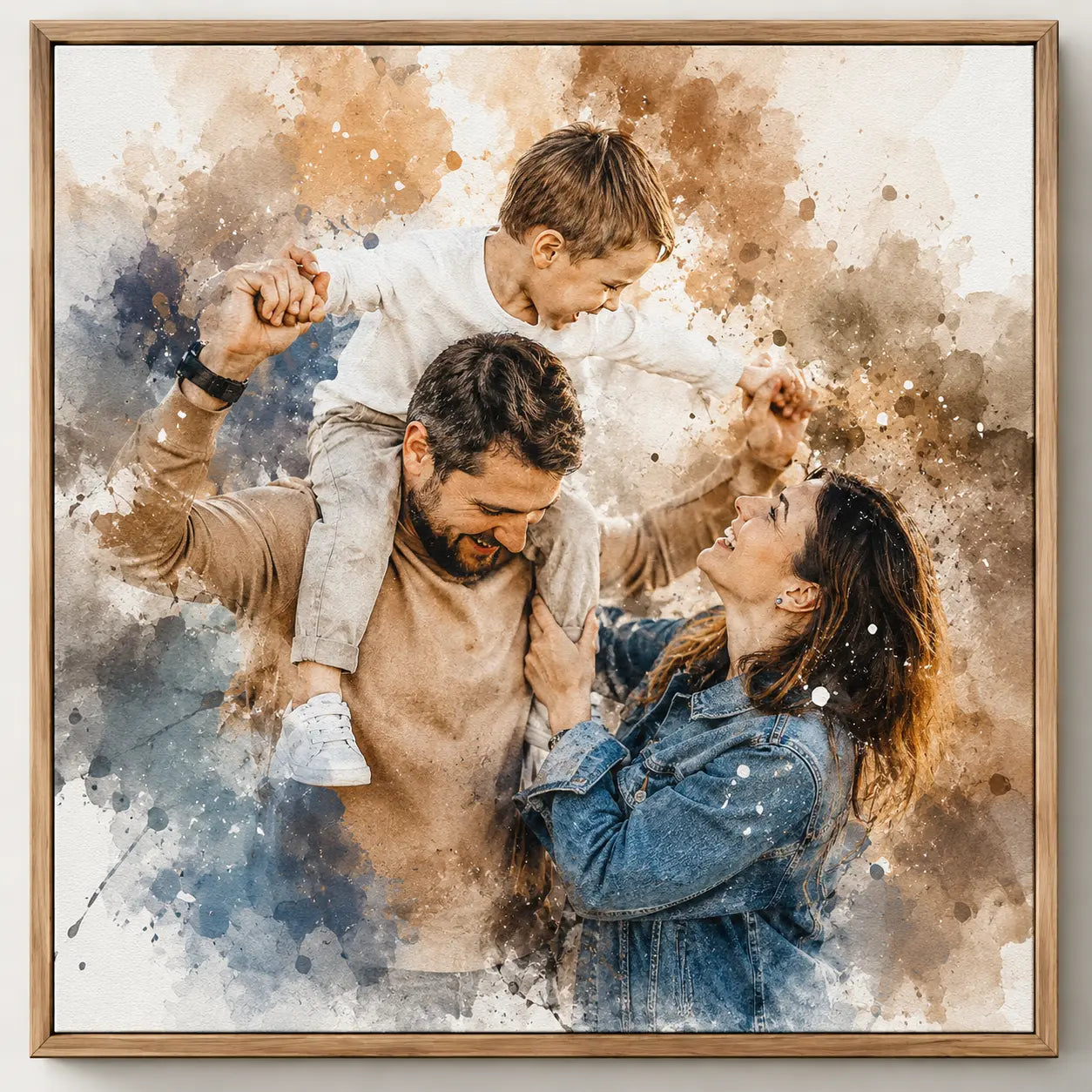 Playful Premium Family Portrait from Photo Personalised Watercolour Family Artwork