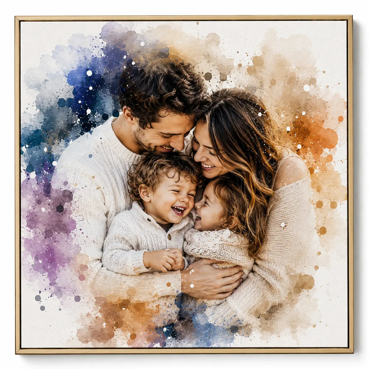 Playful Premium Family Portrait from Photo Personalised Watercolour Family Artwork