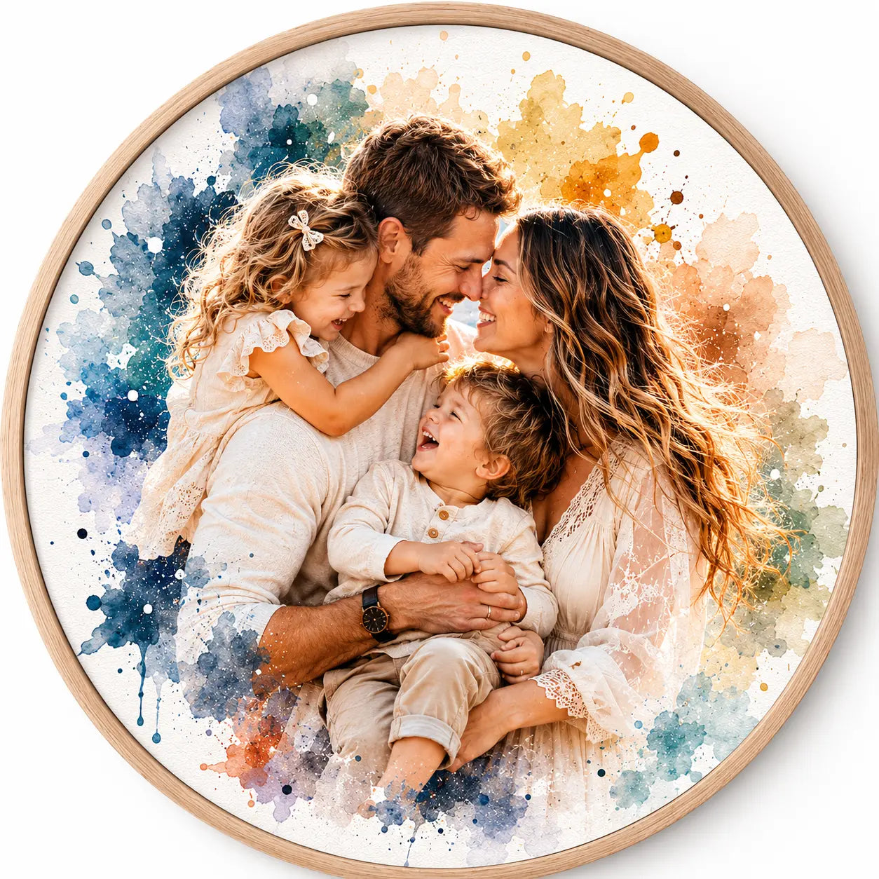 Playful Premium Family Portrait from Photo Personalised Watercolour Family Artwork