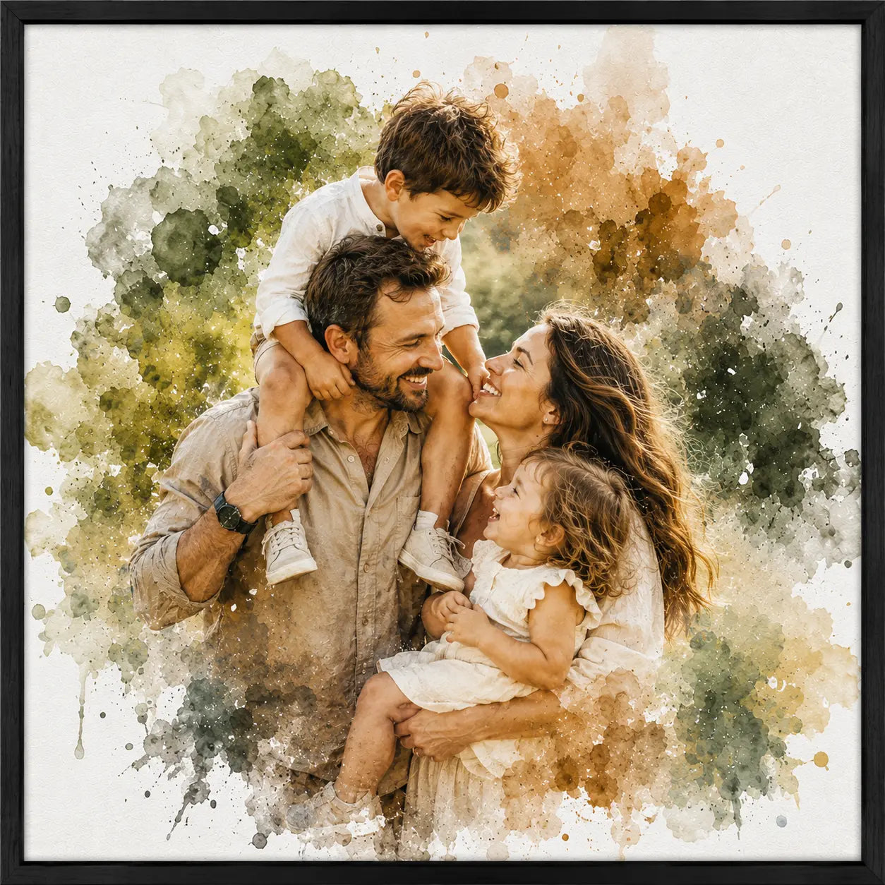 Playful Premium Family Portrait from Photo Personalised Watercolour Family Artwork