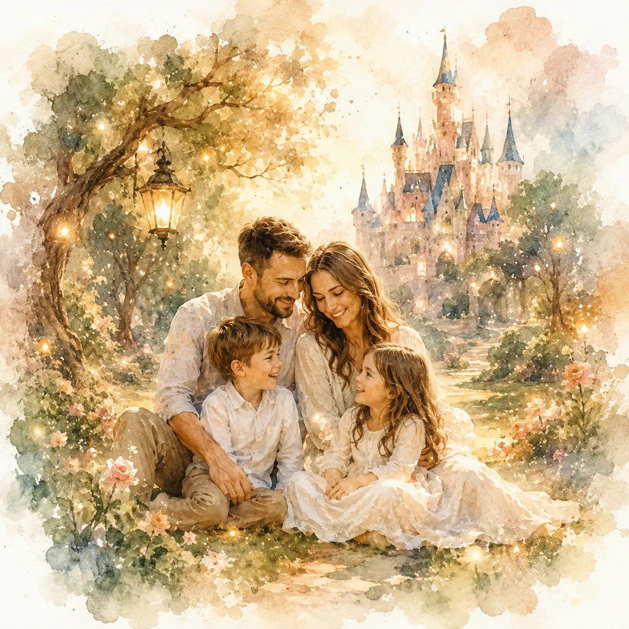 Magical Storybook Family Portrait from Photo Personalised Fairytale Watercolour Artwork