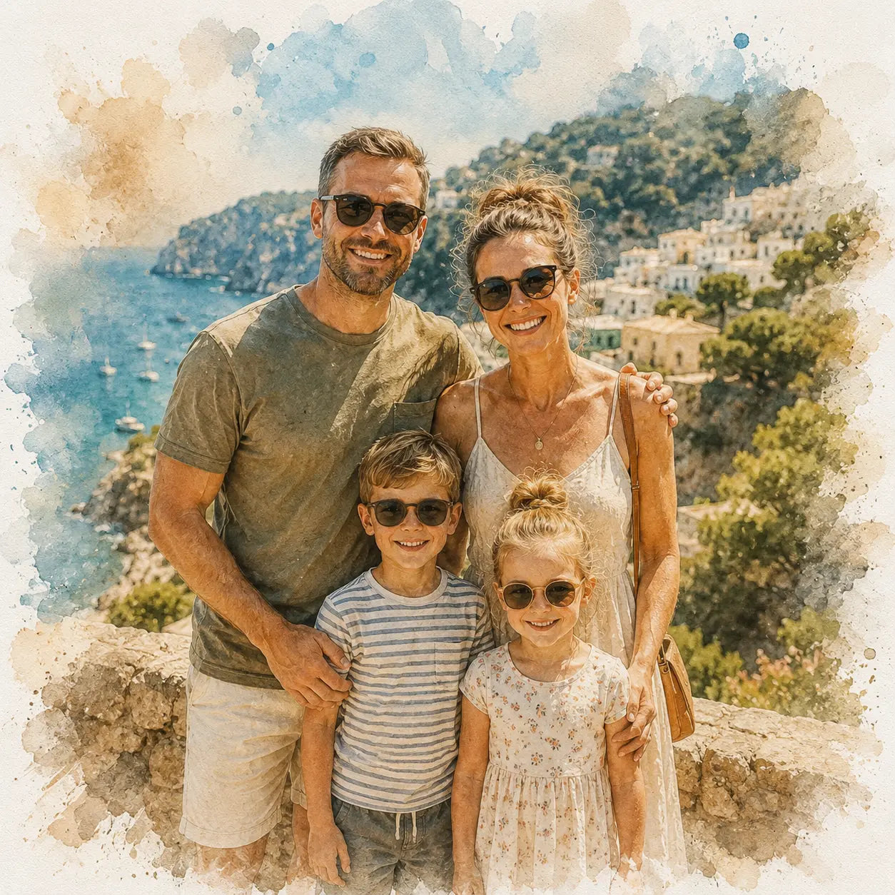 Recreate Favourite Holiday Photo Personalised Watercolour Travel Portrait