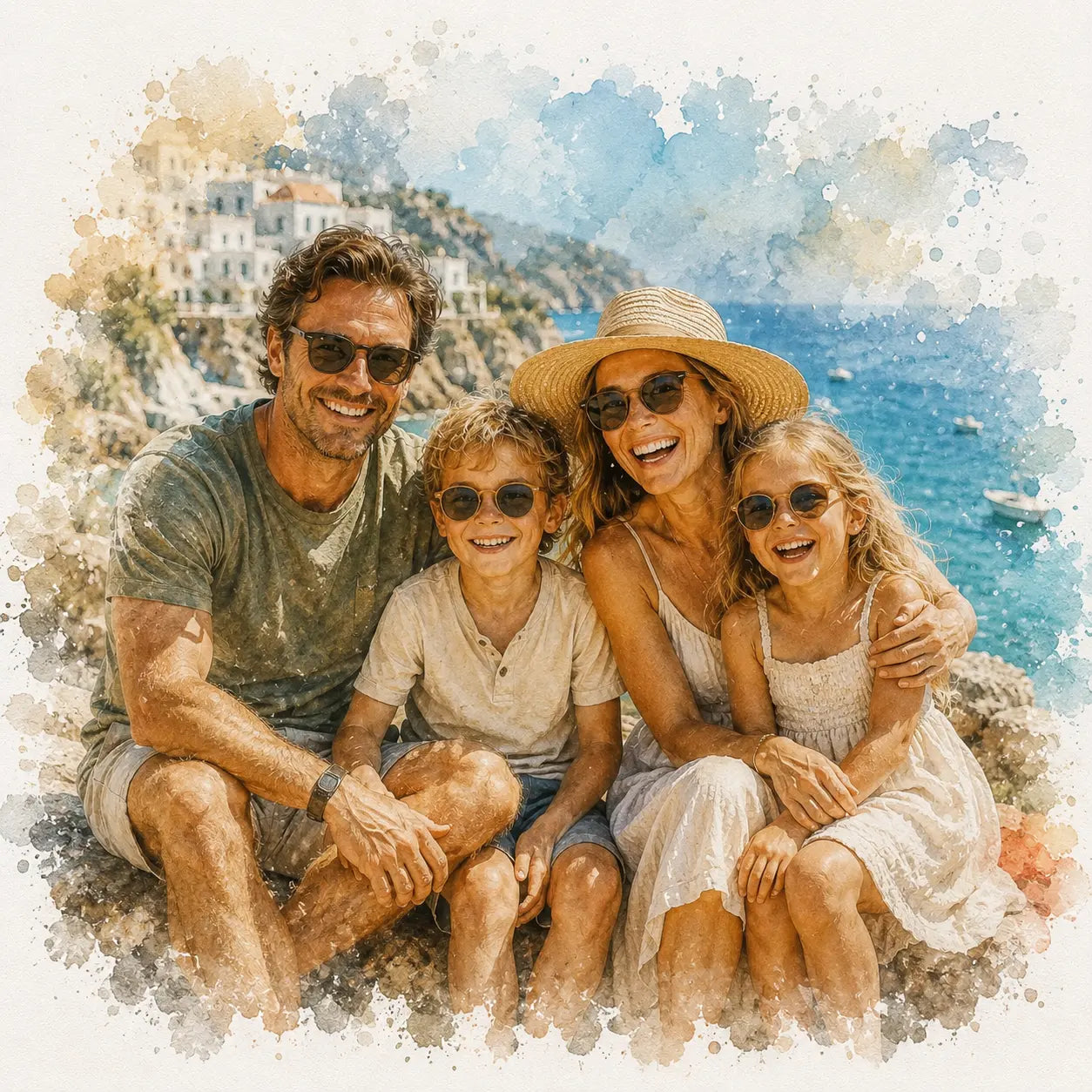 Recreate Favourite Holiday Photo Personalised Watercolour Travel Portrait