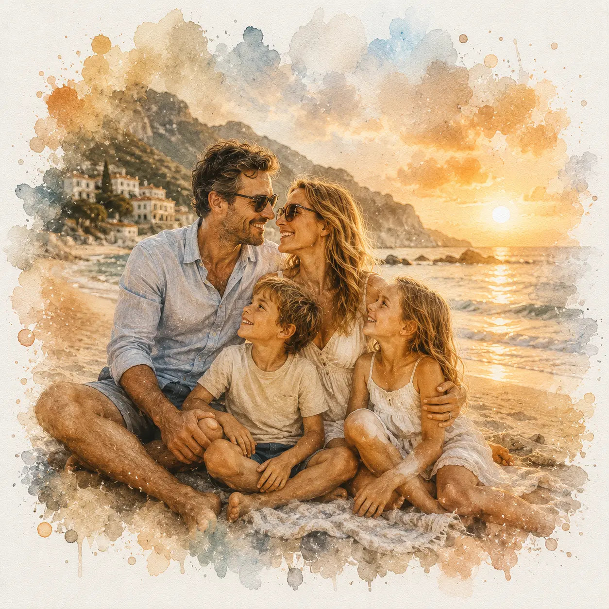 Recreate Favourite Holiday Photo Personalised Watercolour Travel Portrait
