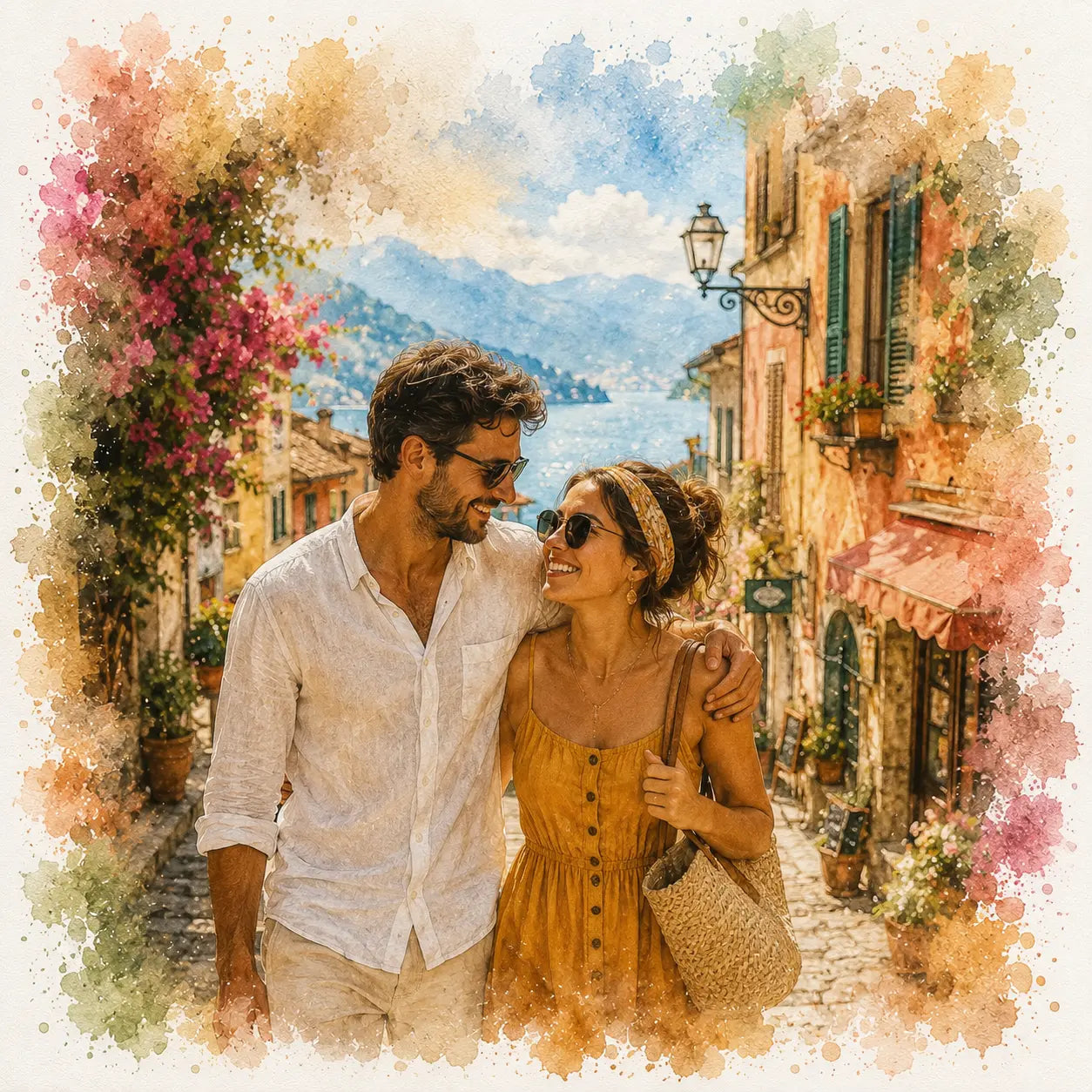 Recreate Favourite Holiday Photo Personalised Watercolour Travel Portrait