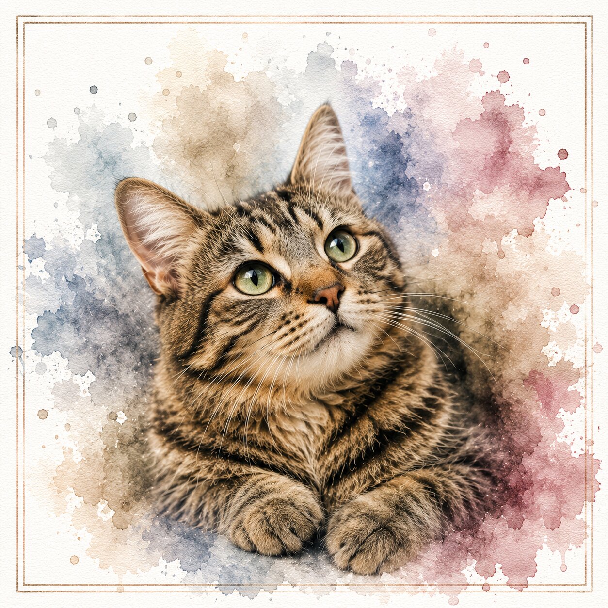 Custom Cat Watercolour Portrait from Photo Personalised Cat Lover Wall Art Gift