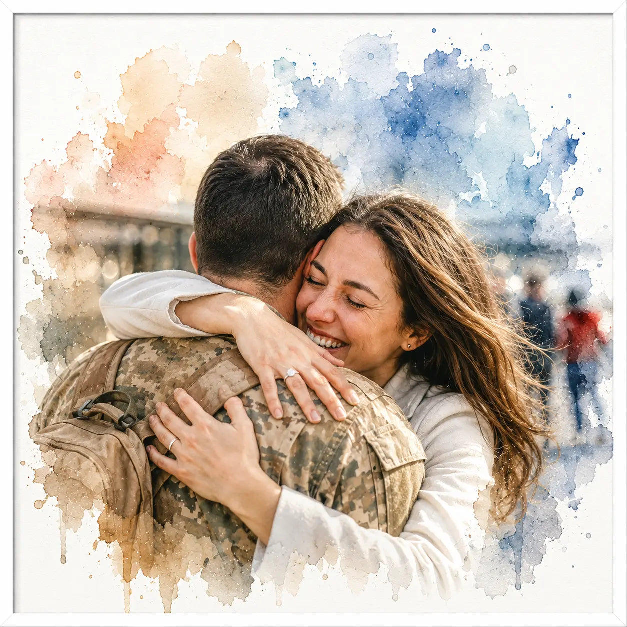 Emotional Reunion Portrait from Photo Personalised Watercolour Family Keepsake