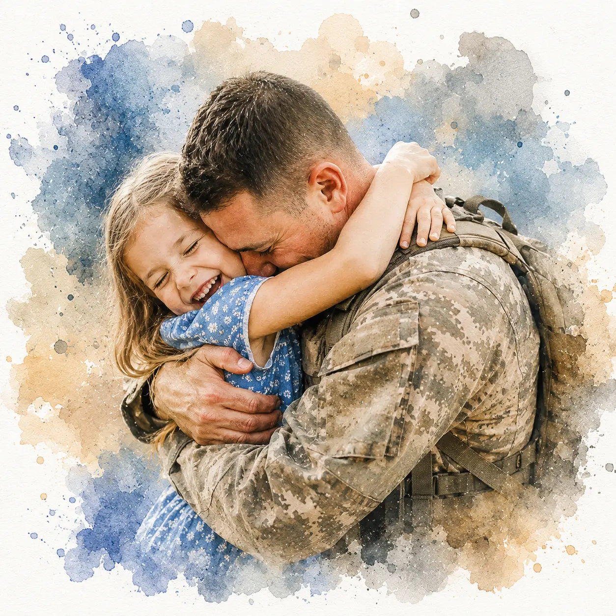 Emotional Reunion Portrait from Photo Personalised Watercolour Family Keepsake