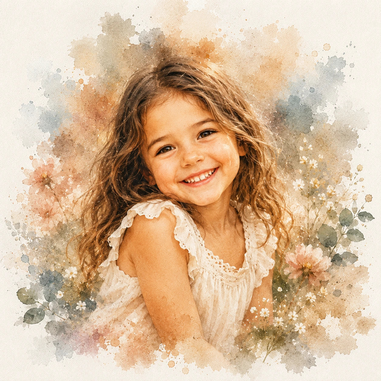 Custom Child Watercolour Portrait from Photo Personalised Kids Artwork Gift