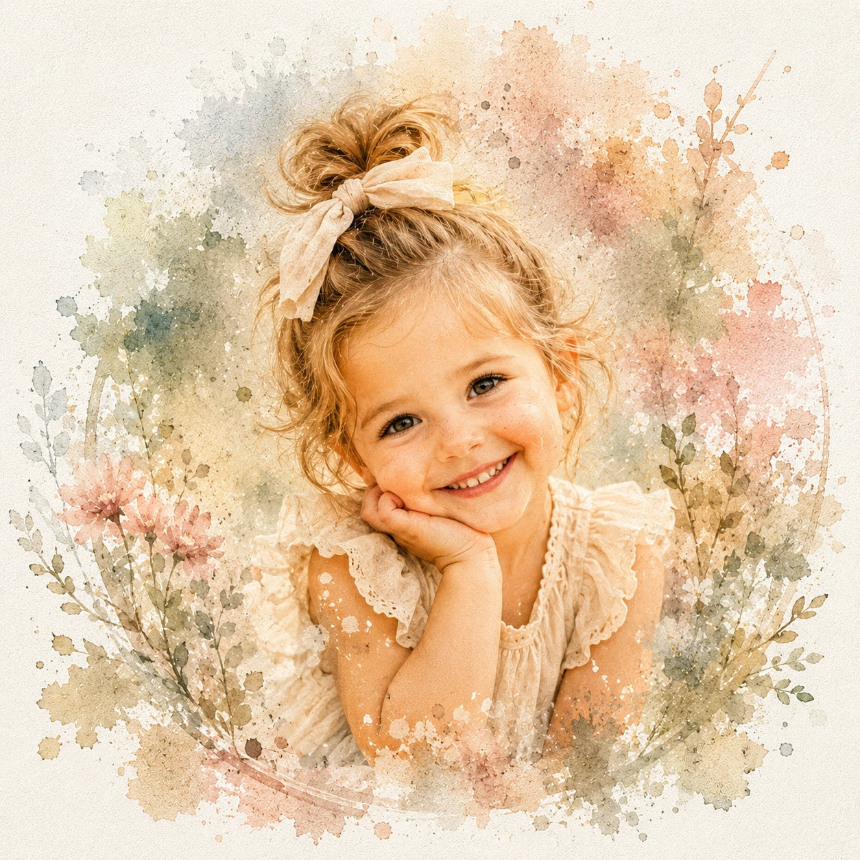 Custom Child Watercolour Portrait from Photo Personalised Kids Artwork Gift