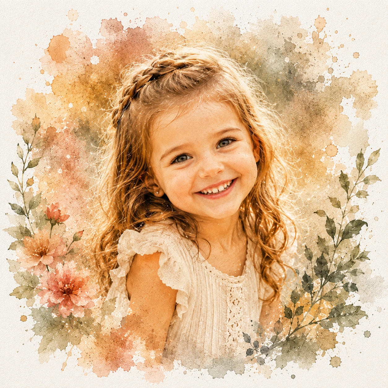 Custom Child Watercolour Portrait from Photo Personalised Kids Artwork Gift