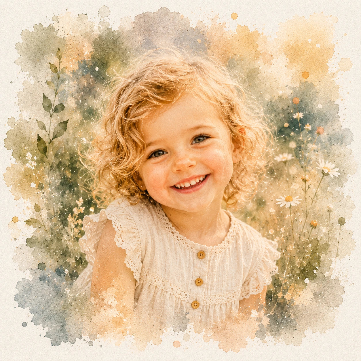 Custom Child Watercolour Portrait from Photo Personalised Kids Artwork Gift