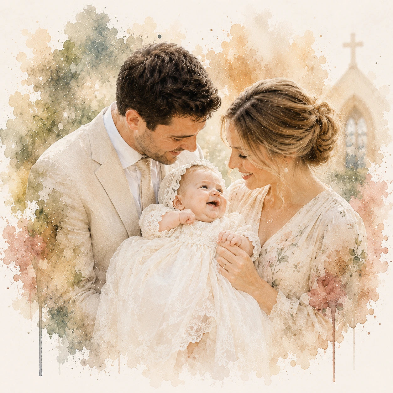 Custom Christening Portrait from Photo Personalised Baptism Watercolour Baby Gift
