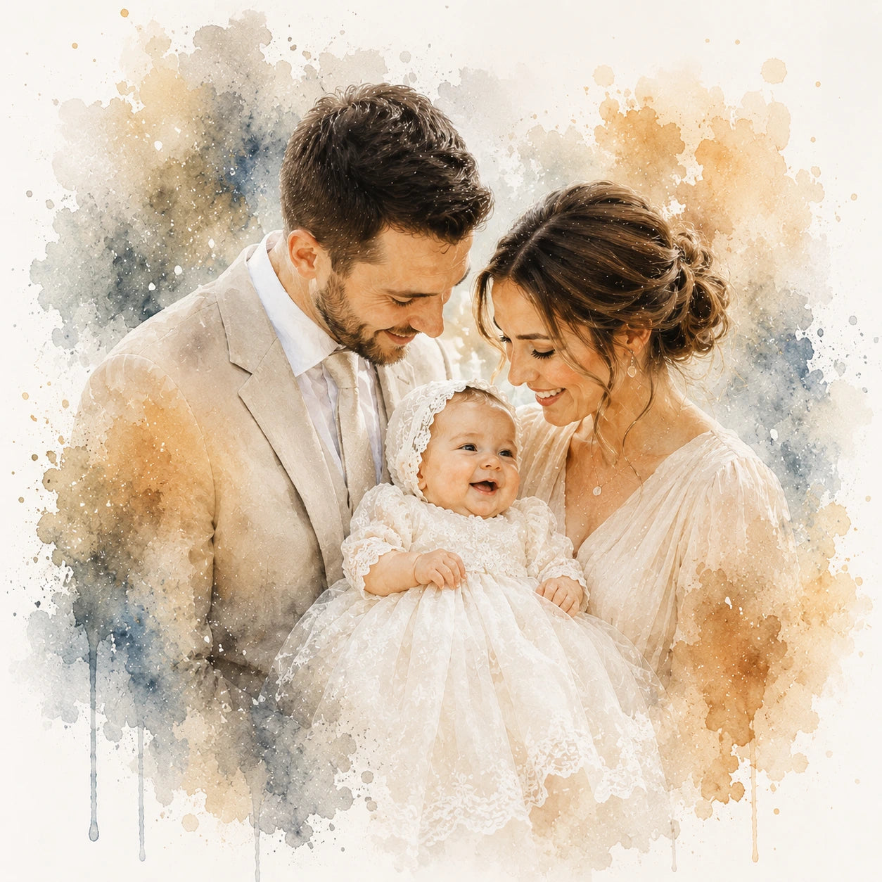 Custom Christening Portrait from Photo Personalised Baptism Watercolour Baby Gift