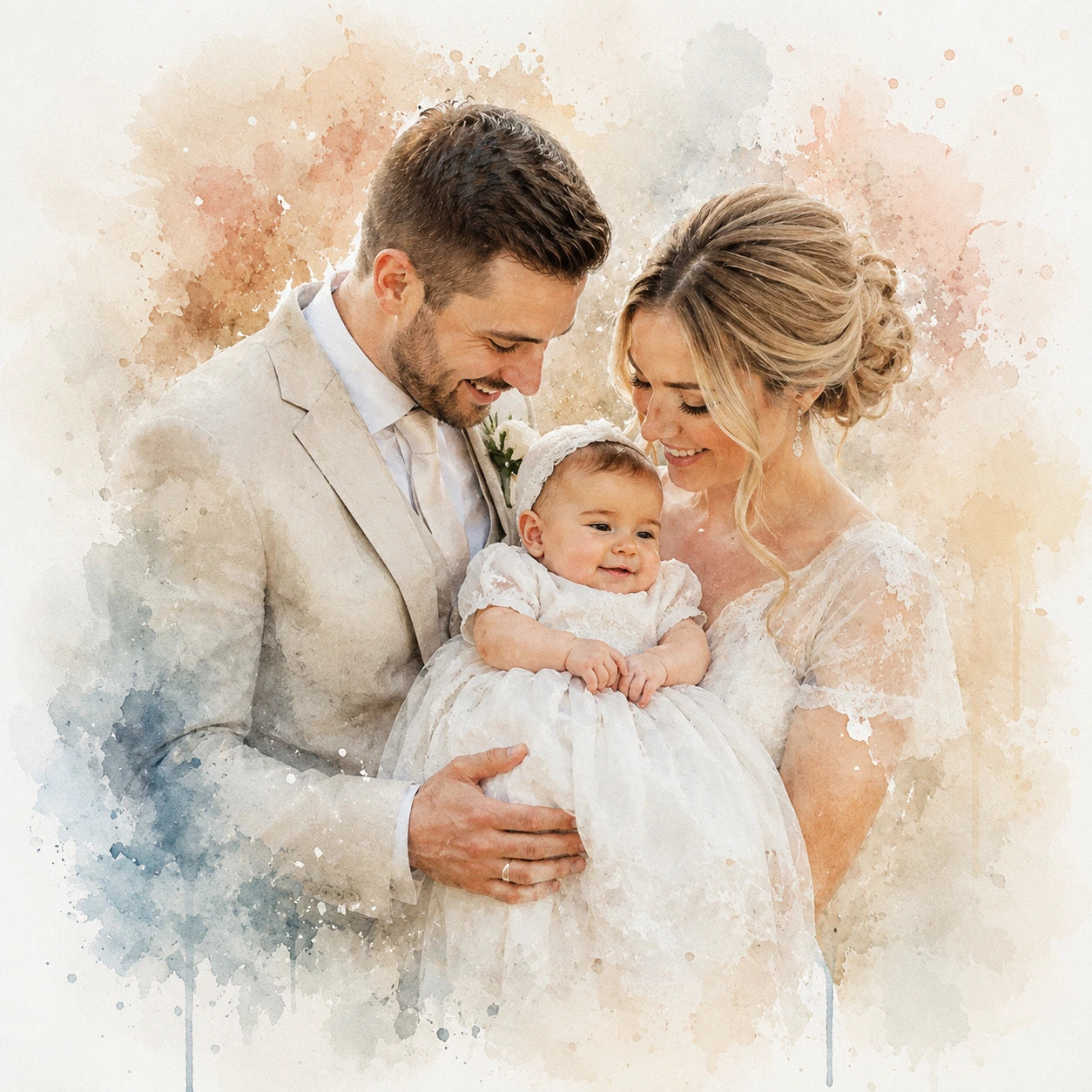 Custom Christening Portrait from Photo Personalised Baptism Watercolour Baby Gift