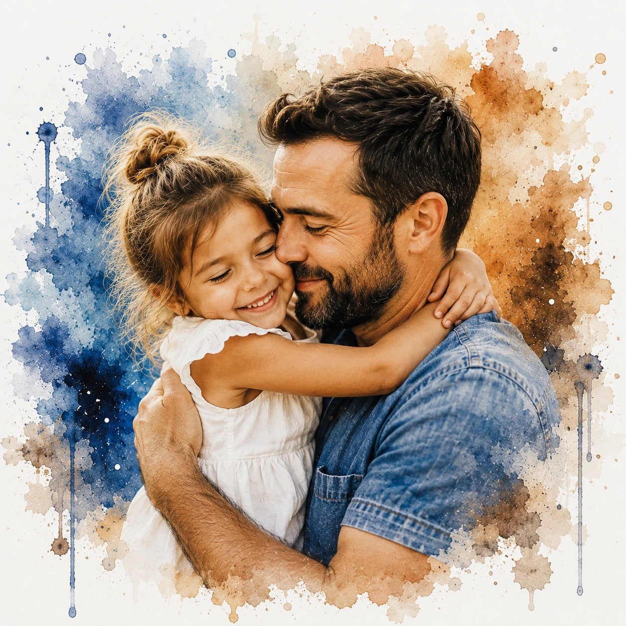 Father’s Day Custom Portrait from Photo Personalised Gift for Dad Watercolour Artwork