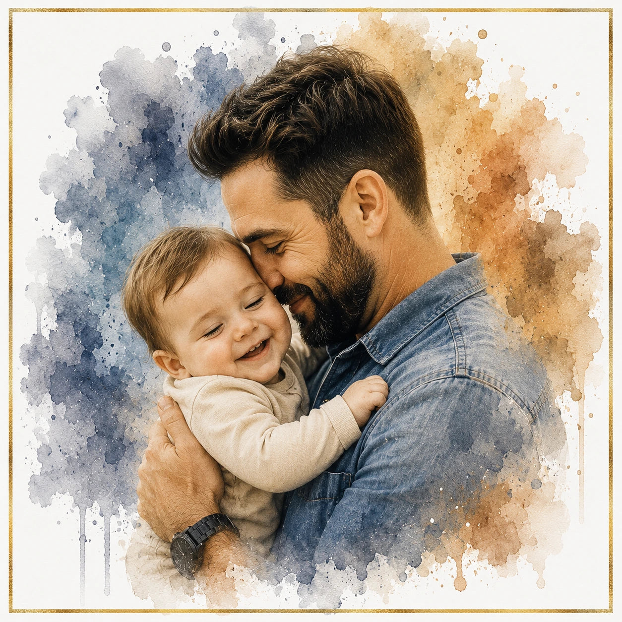 Father’s Day Custom Portrait from Photo Personalised Gift for Dad Watercolour Artwork