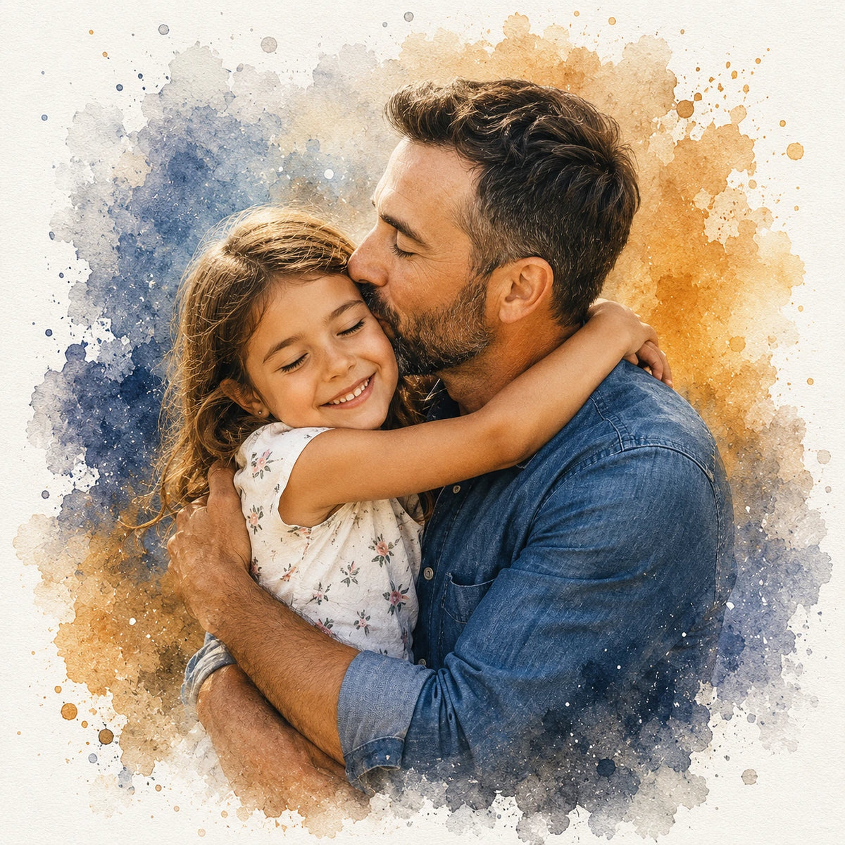 Father’s Day Custom Portrait from Photo Personalised Gift for Dad Watercolour Artwork