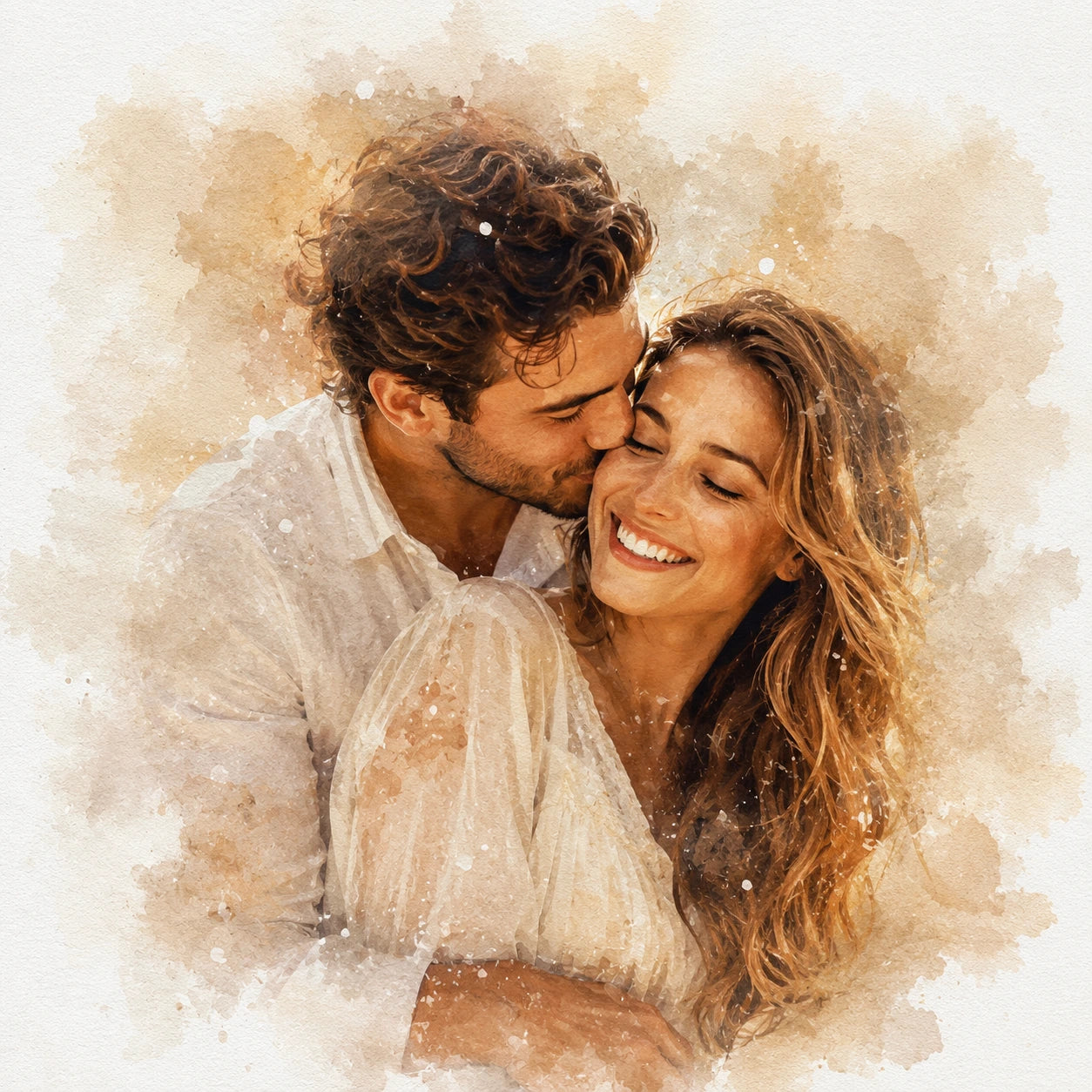 Personalised Romantic Couple Portrait from Photo Anniversary Birthday Gift Watercolour Art