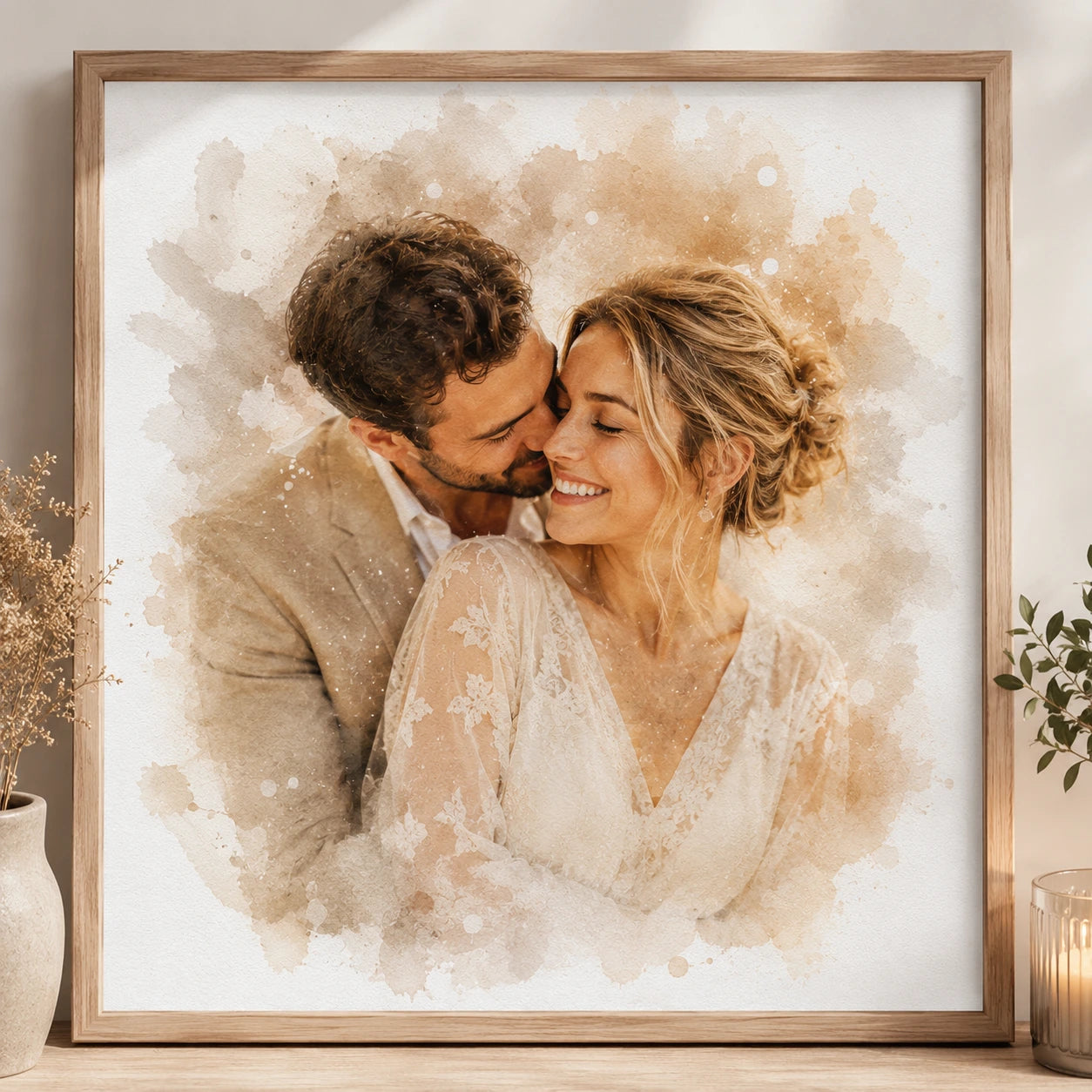 Personalised Romantic Couple Portrait from Photo Anniversary Birthday Gift Watercolour Art