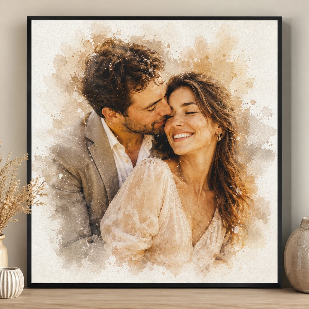 Personalised Romantic Couple Portrait from Photo Anniversary Birthday Gift Watercolour Art
