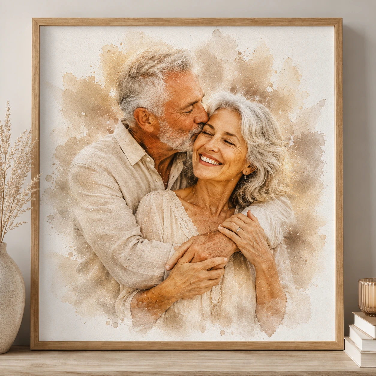 Personalised Romantic Couple Portrait from Photo Anniversary Birthday Gift Watercolour Art