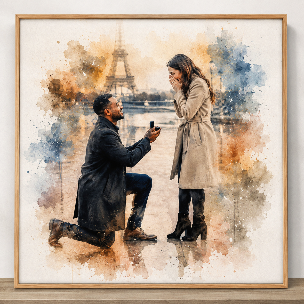Custom Proposal Portrait from Photo Personalised Engagement Watercolour Artwork Gift