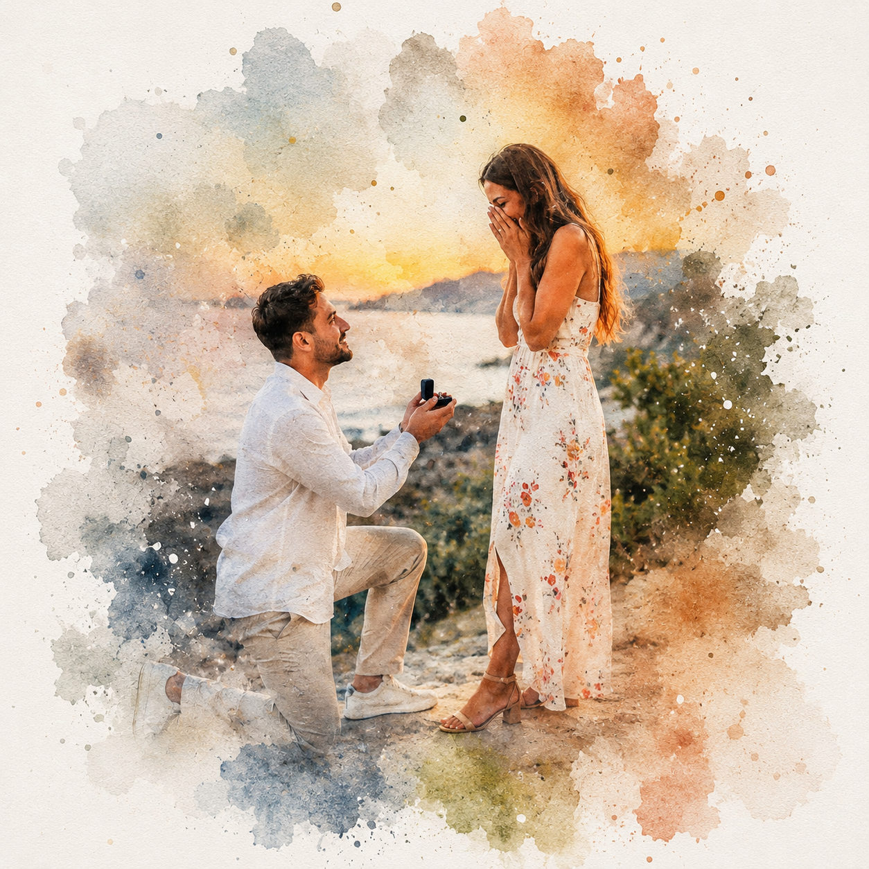 Custom Proposal Portrait from Photo Personalised Engagement Watercolour Artwork Gift