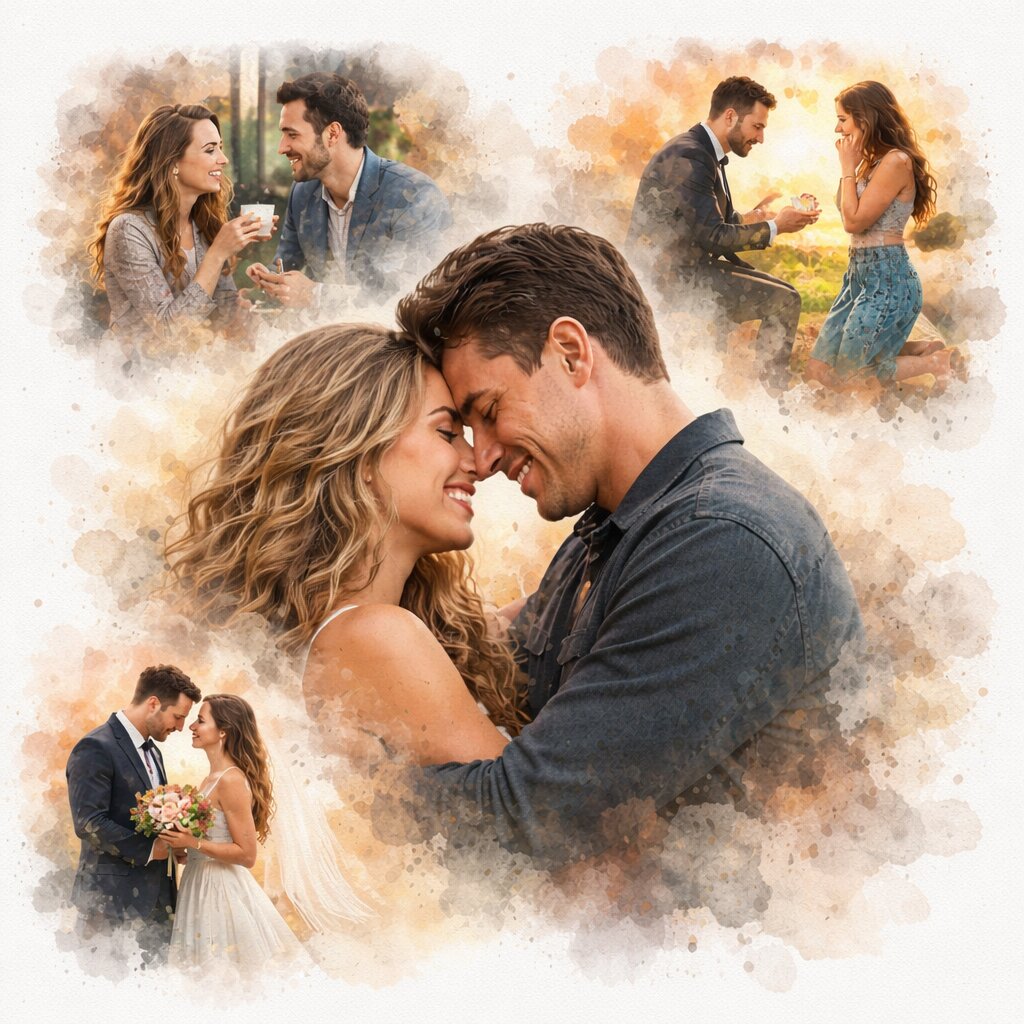 Relationship Timeline Portrait – Custom Couple Watercolour Artwork Showing Your Love Story