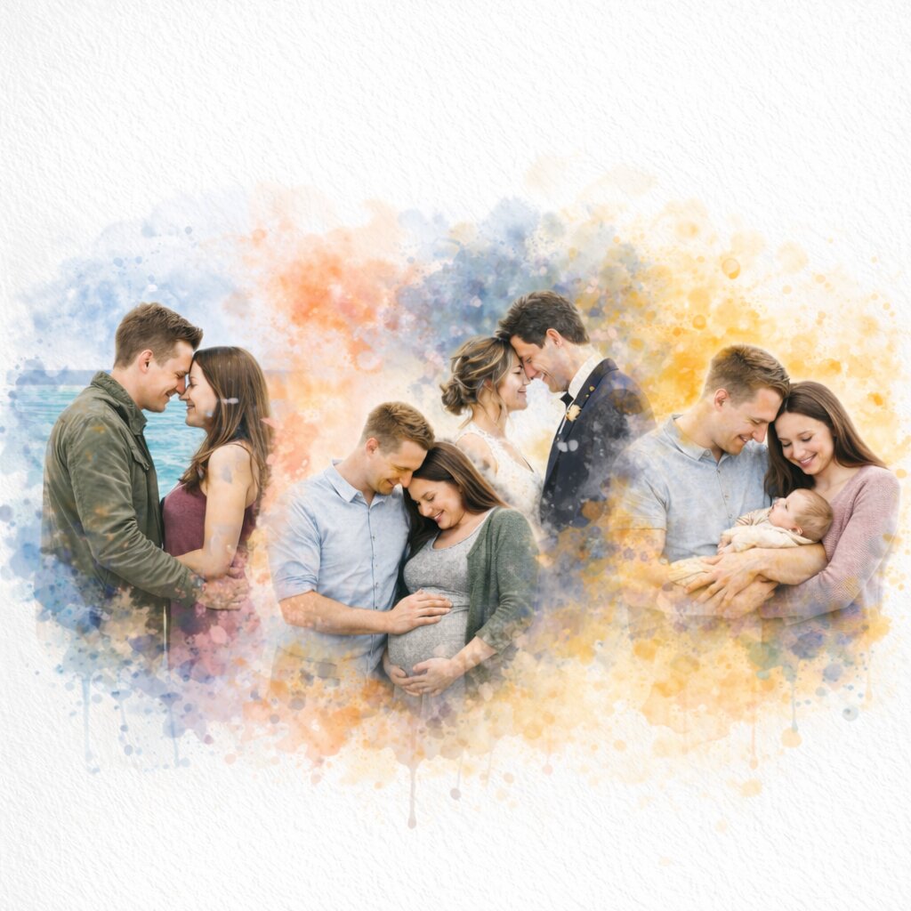 Relationship Timeline Portrait – Custom Couple Watercolour Artwork Showing Your Love Story