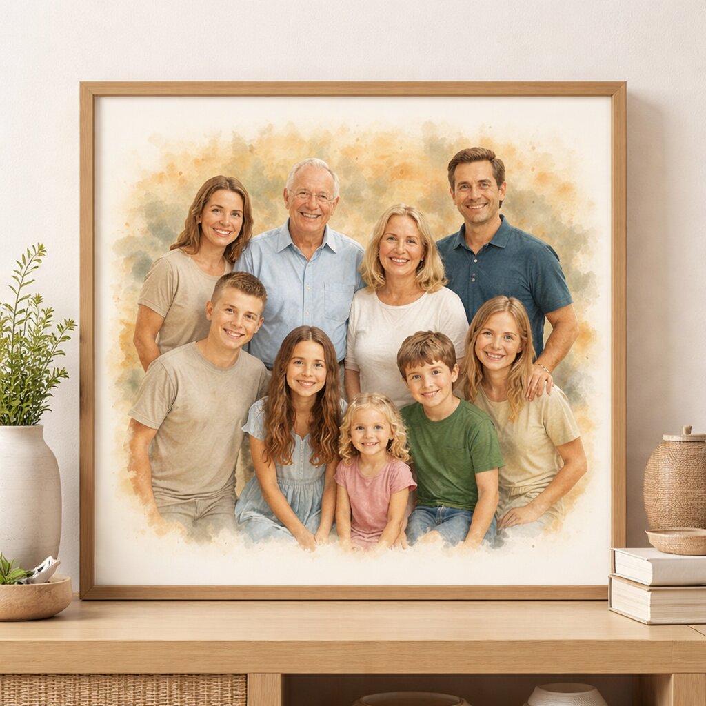 Blended Family Custom Portrait – Personalised Watercolour Family Artwork from Photo, Step Family Portrait Gift