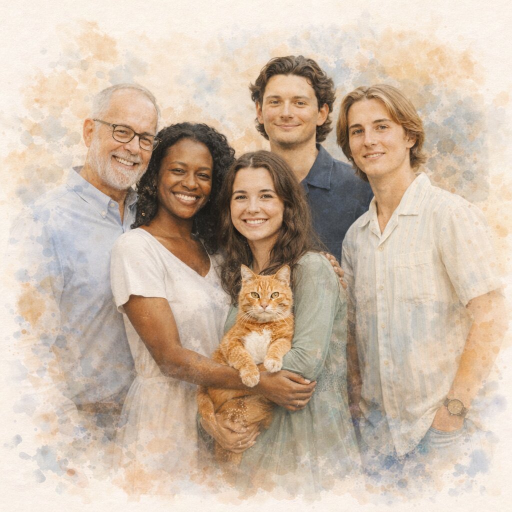 Blended Family Custom Portrait – Personalised Watercolour Family Artwork from Photo, Step Family Portrait Gift