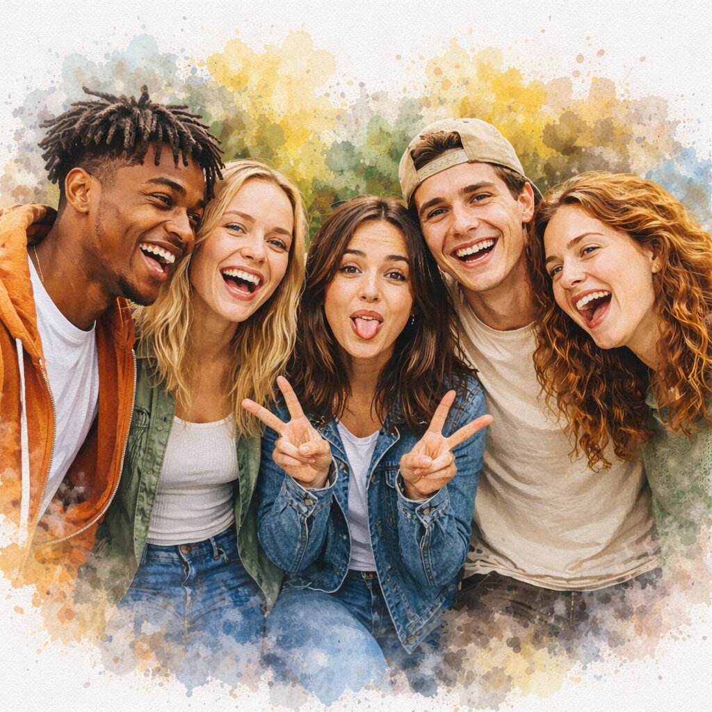 Friend Group Watercolour Portrait